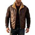 thumbnail image 2 of Mens Sleeveless Jackets Stand Up Collar Zip Up Fleece Lined Motorcycle Thicken Warm Winter Jacket Coffee XL, 2 of 7
