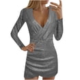 thumbnail image 1 of Pompotops Robe de Soirée pour Femmes Aguichant à Col en V Plongeant, Ajustée, à Manches Longues, Moulante, Élégante, 1 of 1