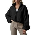 thumbnail image 2 of YDFCWXW Womens Fleece Jackets Zip Up Oversized Sweatshirts Winter Clothes Long Sleeve Crop Sherpa Fall Outfits (Black, M), 2 of 5