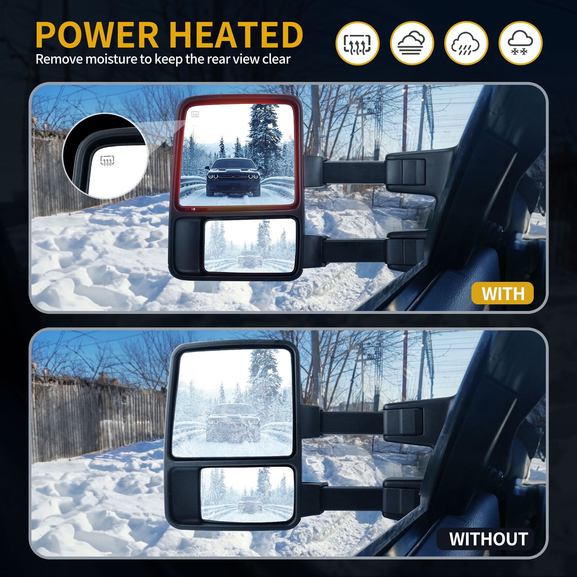 LEDKINGDOMUS Power Heated Telescoping Towing Mirror with Adjustable Convex Lens & LED Turn Signal for 1999-2007 Ford F250 F350 F450 F550 Super Duty 2001-2005 Excursion Driver Side