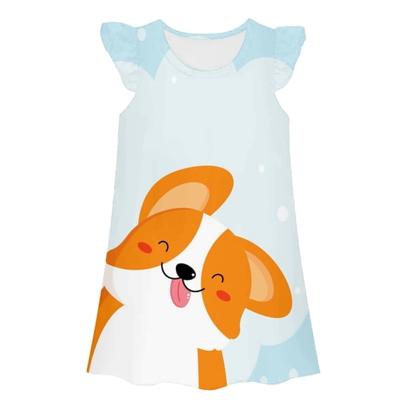 Gunia Toddler Girls Nightgowns Pjs For Girls Dog Graphic Summer Dress Casual Round Neck Flutter Sleeve Loose Fit Home Wear Play Outfits Night Gowns Sleepwear Gold 3-4 Years