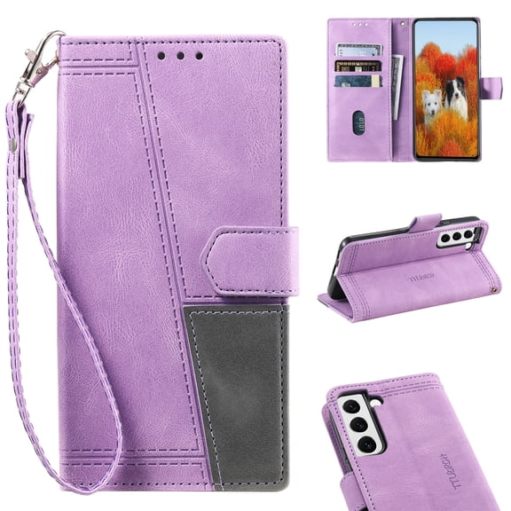 Allytech Wallet Case for Samsung Galaxy S21 FE (6.4 inch), Premium PU Leather Card Holder [RFID Blocking] Flip Folio Kickstand Magnetic Closure Wallet Hand Strap Case for Galaxy S21 FE 2022, Purple