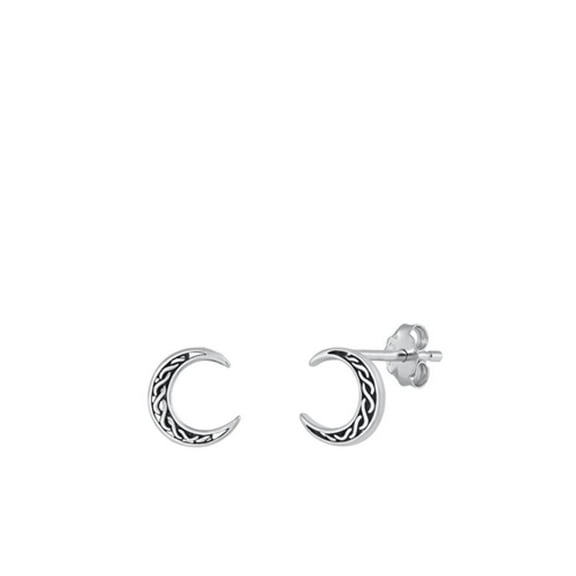 Sterling Silver Celtic Cresent Moon Stud Oxidized Earrings .925 New Jewelry Female Unisex