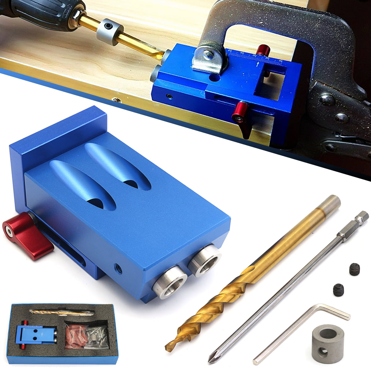 Pocket Hole Jig Kit System Wood Working Joinery Tool Set w/ Step Drill Bit 9.5mm 