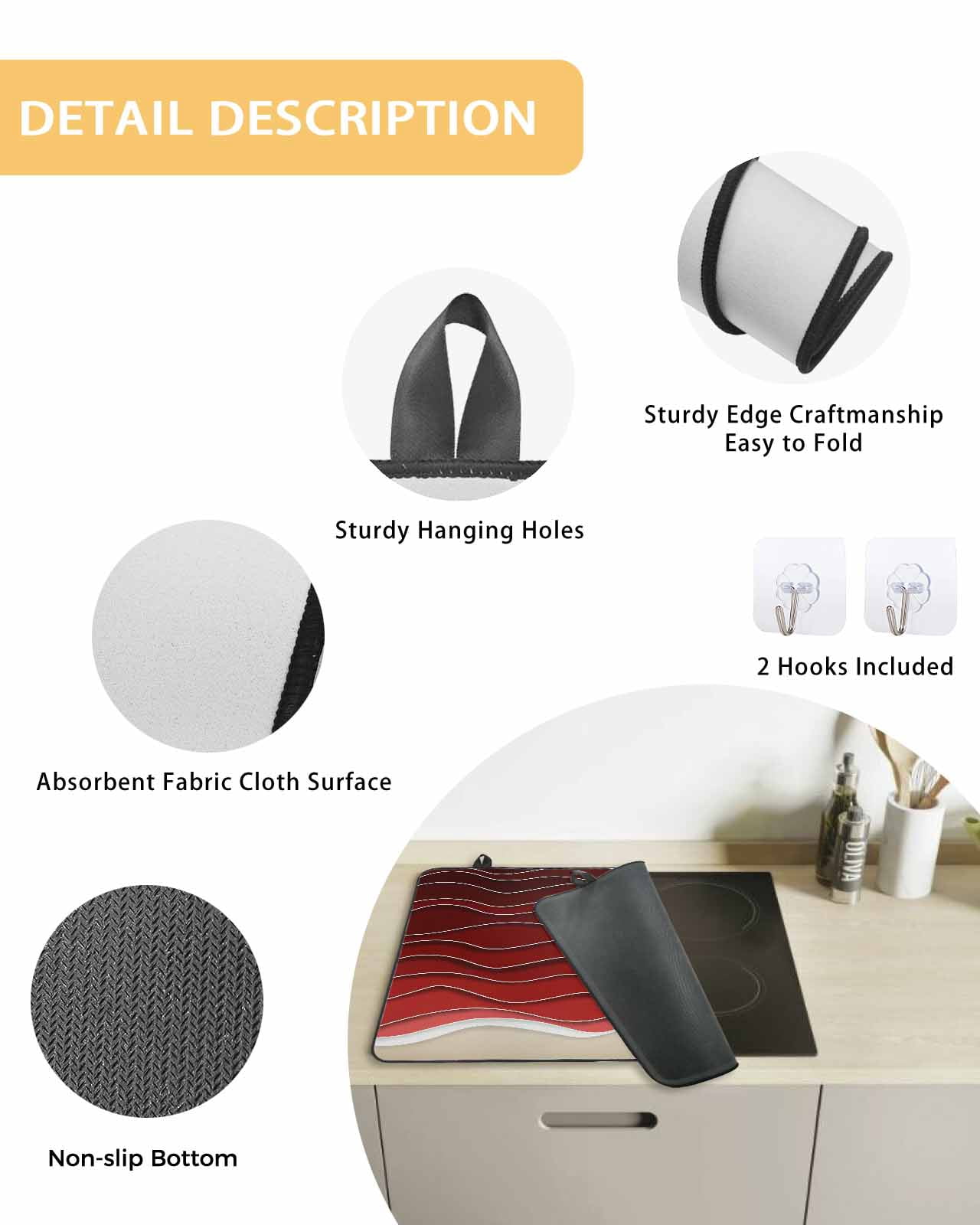 nqOlkjepod Large Induction Cooktop Protector Mat 24"x21", Red Ocean Waves Stove Top Covers for Electric Stove, Coastal Abstract Stripes Ombre Art Stove Burner Cover Mats, Glass Top Stove Cover