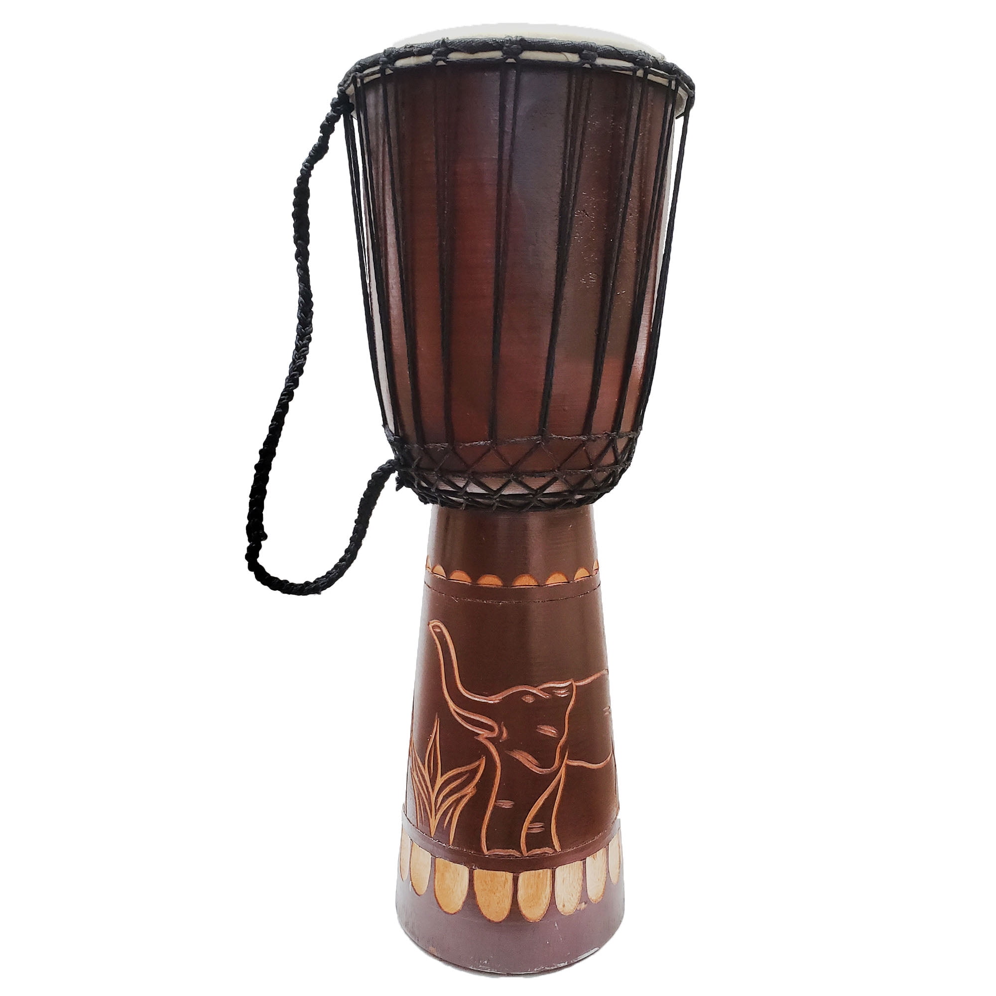 16 Inch, Elephant Djembe Drum Carved Bongo African inspired music beginners for kids and adults also a unique gifting idea Carver Abstract Elephant Giraffe Turtle. 