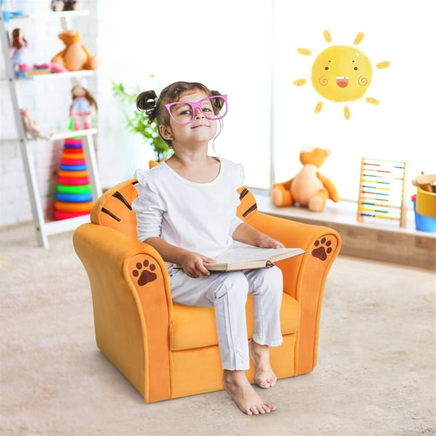 Sillón para Niños Costway Dibujo de León Estructura de Madera Naranja 51 x 37,5 x 44 cm
