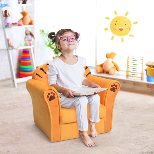 Sillón para Niños Costway Dibujo de León Estructura de Madera Naranja 51 x 37,5 x 44 cm
