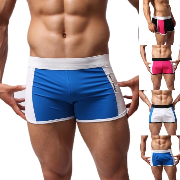 WIZUTIZ Mens Swimming Brief High Elastic Colorblock Swim Trunks Square Leg Classic Board Briefs Breathe Beach Trendy Short
