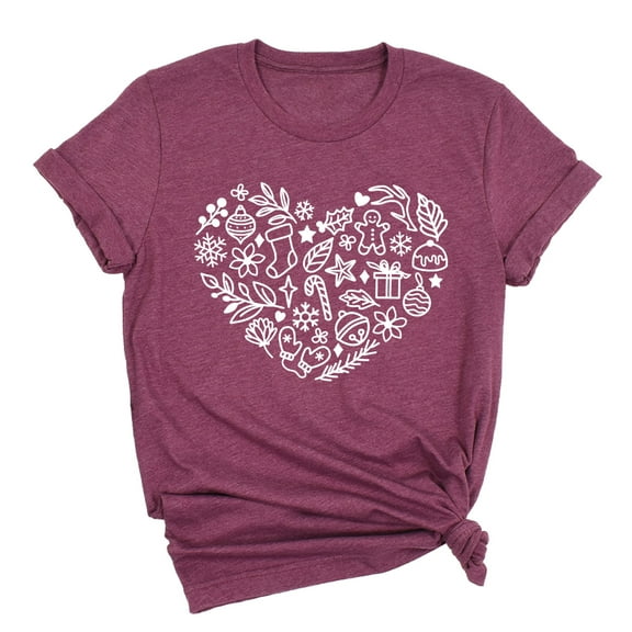 Cute Christmas Heart T-Shirt – Holiday Graphic Tee for Women, Men, Youth, Toddler, Baby – Family Matching Short Sleeve Shirt