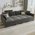 thumbnail image 2 of HONBAY Elegant Velvet Sectional Couch for Apartment Living Room Sofa Couch Sets with Storage Reversible Ottoman,Pearl Grey, 2 of 7