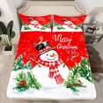 thumbnail image 2 of Homewish Cartoon Christmas Snowman Twin Sheet Sets,Merry Xmas Twin Fitted Sheet,Red White Flat Sheet For Girl Boys Kids,Super Cozy Room Decor,3pcs, 2 of 7