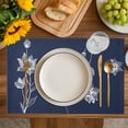 thumbnail image 4 of Navy Blue White Floral Placemats Set of 6, Abstract Art Summer Botanical Placemats for Dining Table, Place Mats for Kitchen Tabletop, Waterproof Wipeable Dining Table Mats Set, 4 of 9