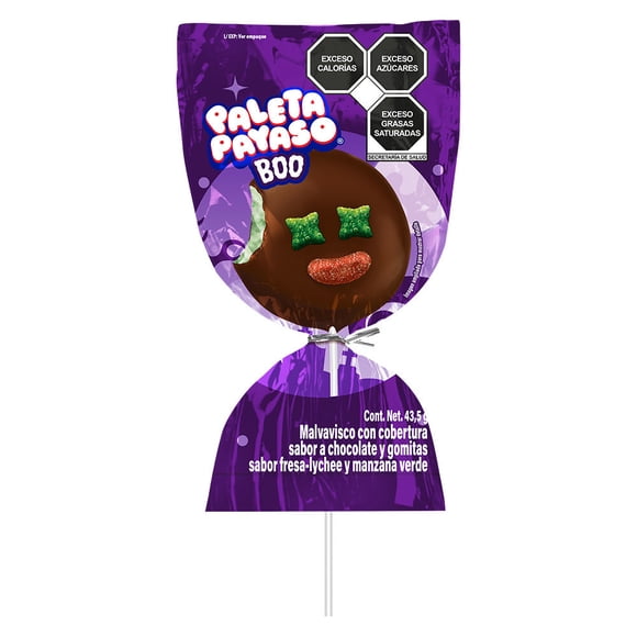 Paleta Payaso Boo sabor fresa-lychee y manzana verde 43.5 g