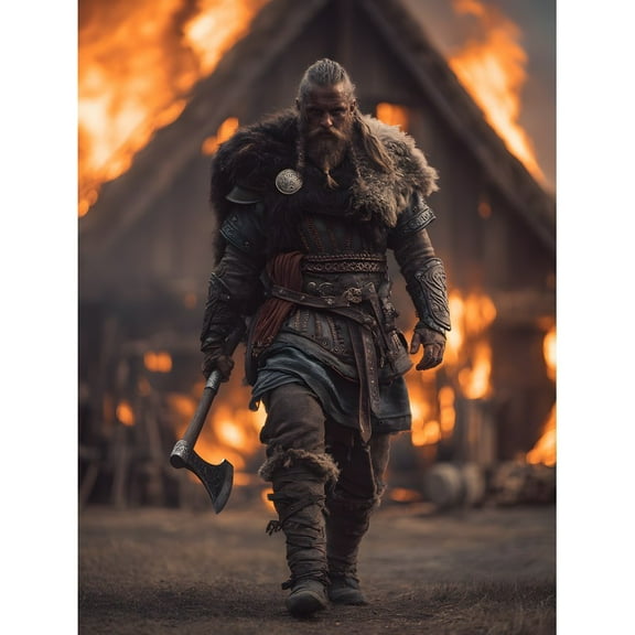 Viking Warrior DIY 5D Diamond Painting Set, round diamond embellishment art. Suitable for home wall decoration and gifts