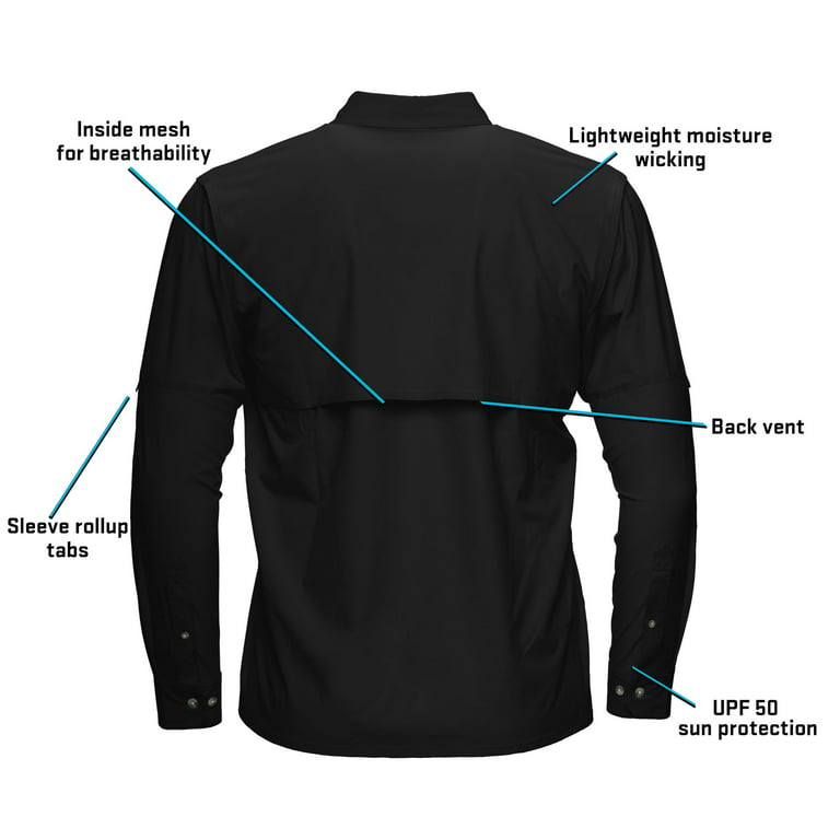 Whitewater Lightweight Moisture Wicking Long Sleeve Fishing Shirt with UPF  50 (Black, 4X-Large)