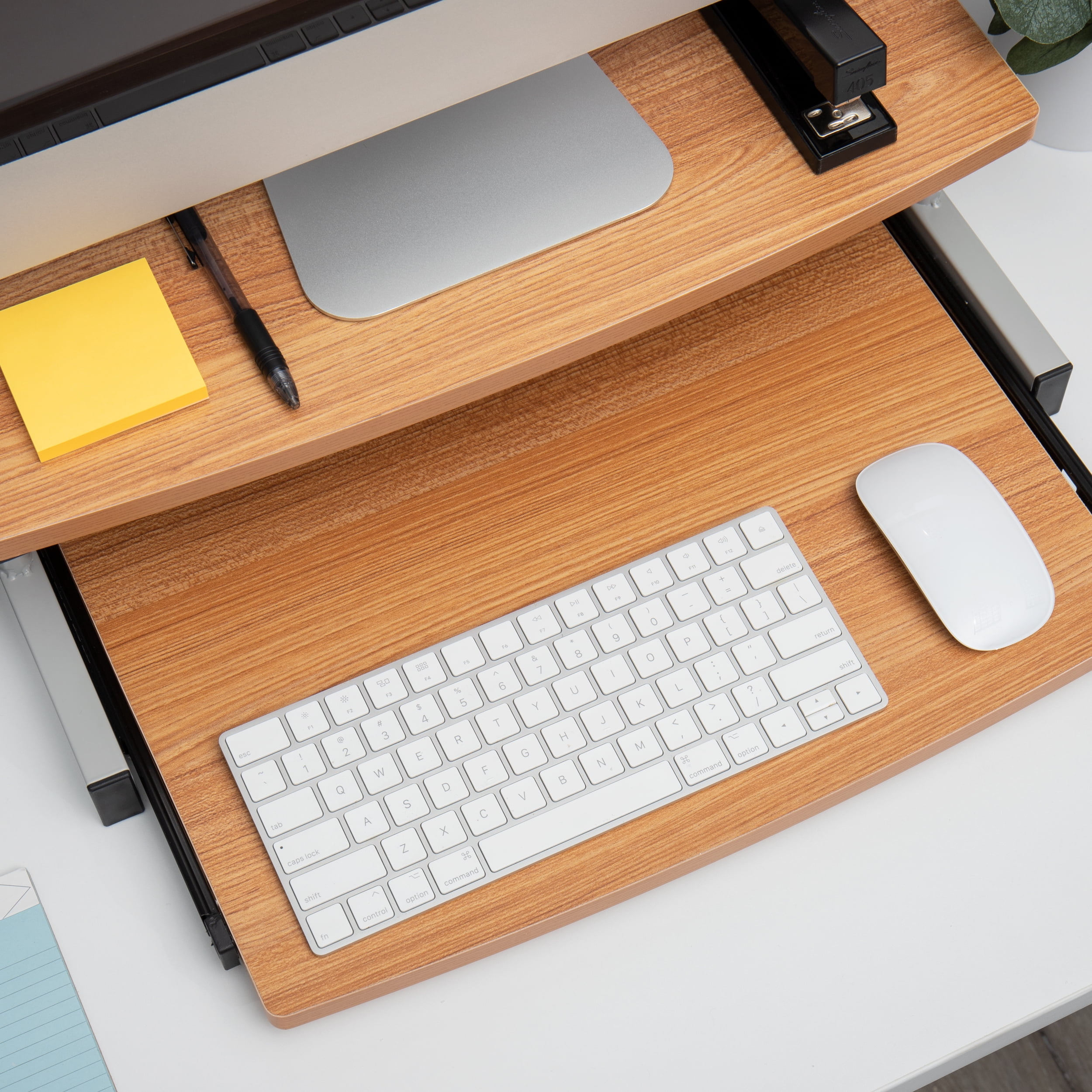 Mind Reader Monitor Stand, Sliding Keyboard Drawer, Riser, Metal, 20"L x 14.75"W x 5.9"H, Brown