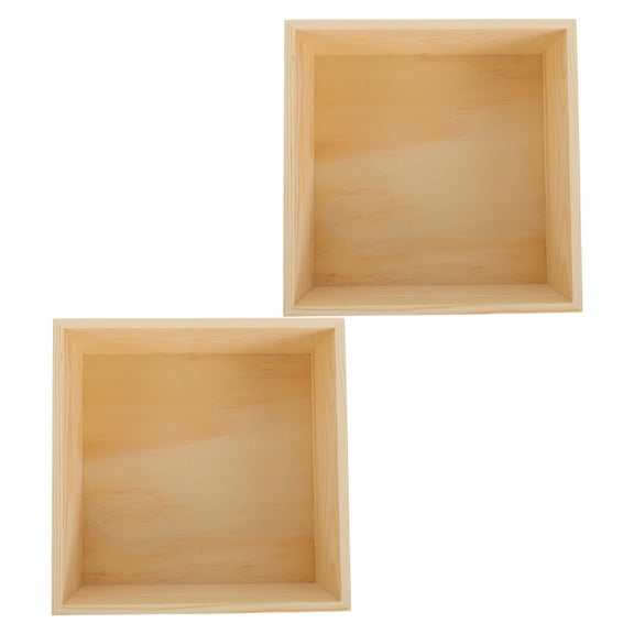 Supvox Set of 2 Unfinished Wood Box Square Craft Box For Storage Rustic Decoration Office Use
