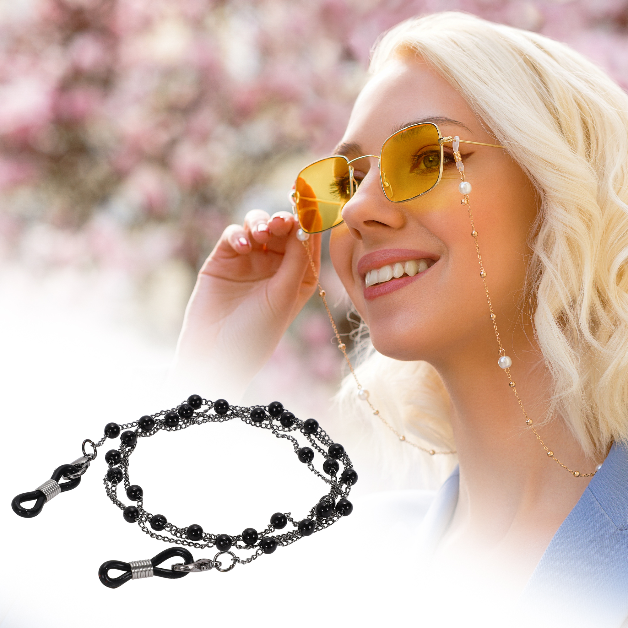 Unique Bargains Pearl Pattern Eyeglass Chain 29.53" 1 Pc Black