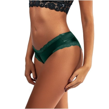

Uorcsa Silky Ladies Low Waist Breathable Lace Hollow Out Women Underwear Underpants Green