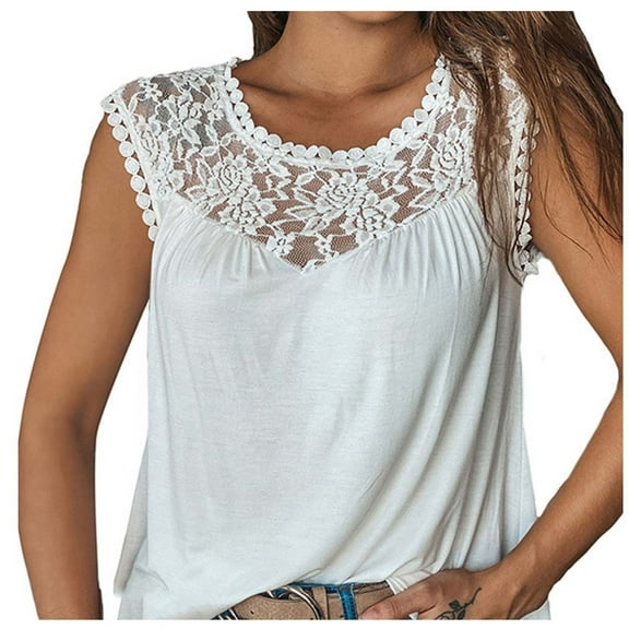 JINMGG Tank Tops for Women under $5,Women Fashion O-Neck Solid Color Splicing Sleeveless Vest Tank Tops T-Shirt White M