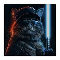 Stupell Industries Sci-Fi Cat with Glowing Saber Fantasy & Sci-Fi Painting Wrapped Canvas Art Print Wall Art, 30 x 30