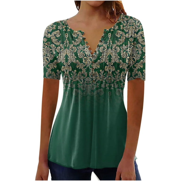 Xihbxyly Tunic Tops for Women Loose Fit, Short Sleeve Shirts for Women  Summer Tunic Tops to Wear Tshirts Loose Casual Blouse Tee Printed Folwy  Shirt, Green, L Under 1 Dollar Items Only #