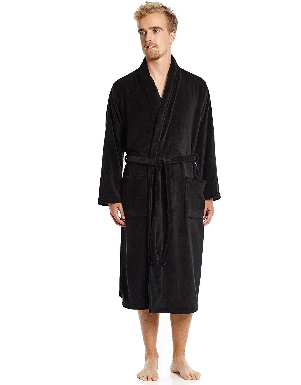 Leveret Mens Fleece Robe Black Size XL/XXL