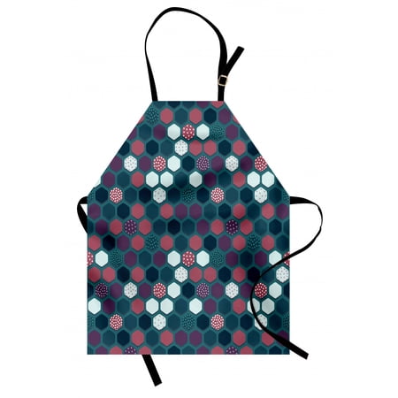 Geometric Apron  Vibrant Hexagon Shapes with Ornamental Polka Dots Vintage Pattern  Unisex Kitchen Bib with Adjustable Neck for Cooking Gardening  Adult Size  Dried Rose Dark Teal  by Ambesonne