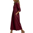 thumbnail image 4 of QIYAGBSA Summer Dresses for Women Cotton Linen 3/4 Sleeve Relaxed Fit Midi Dress with Pockets and Side Slits Casual Vacation (Wine, XL), 4 of 6