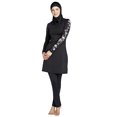 thumbnail image 3 of IBTOM CASTLE Women Muslim Burkini Swimsuits Modest Swimwear Islamic Long Sleeve Full Cover Hijab Swim Top Pants Plain ​Bathing Suit M Black Floral, 3 of 5