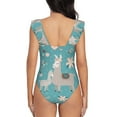 thumbnail image 6 of Yiaed Teal Mama Llama Print Women's Ruffled One Piece Swimsuit V Neck Swimwear Slimming Monokini for Woman-XX-Large, 6 of 8