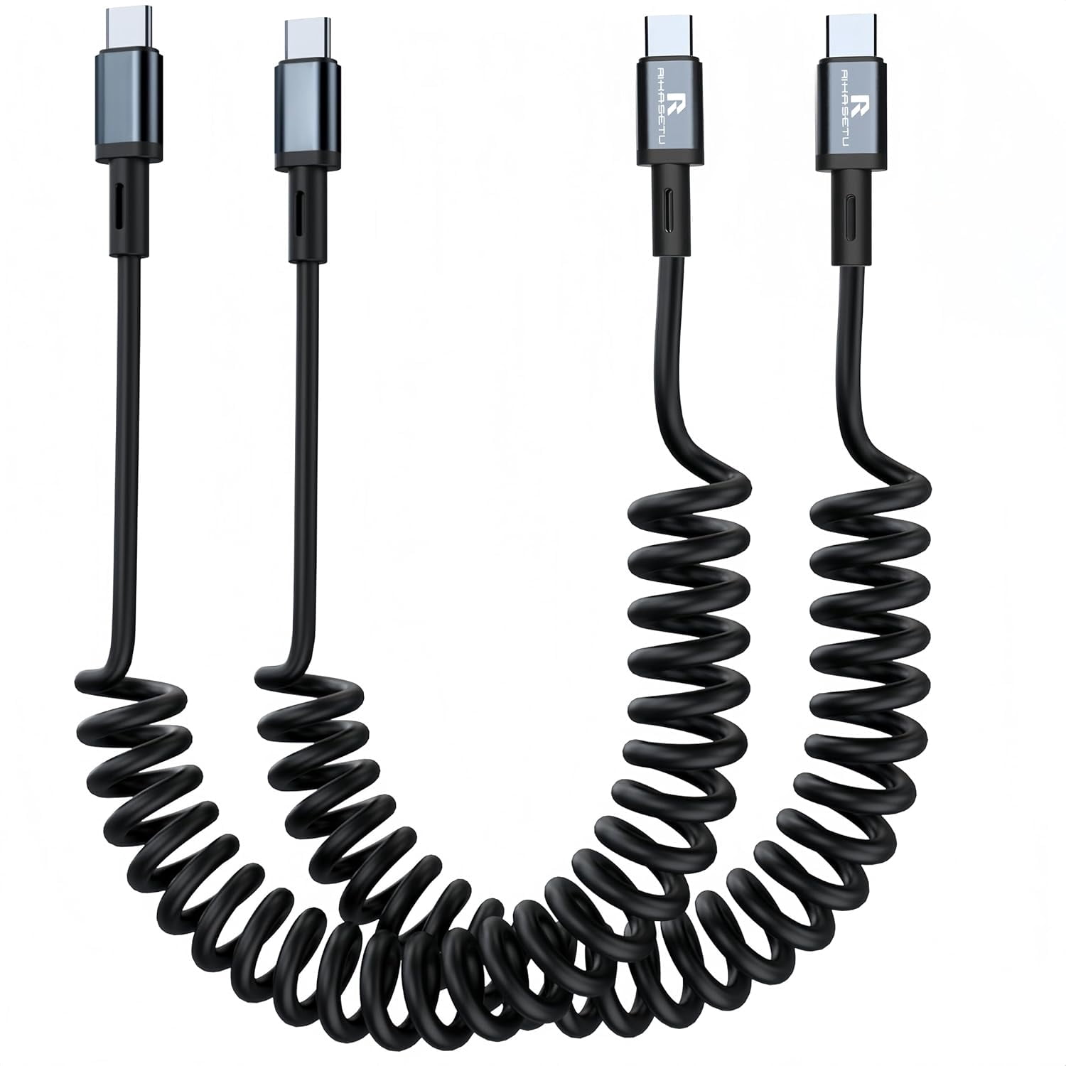 MHAWBL-Coiled USB C Cable, [3FT 2Pack] Coiled USB C to USB C Charger Cable for Android Auto/Carplay, Short Type-C USBC Fast Charging for iPhone 17/16/15 Series, for Samsung S25 S24 S23
