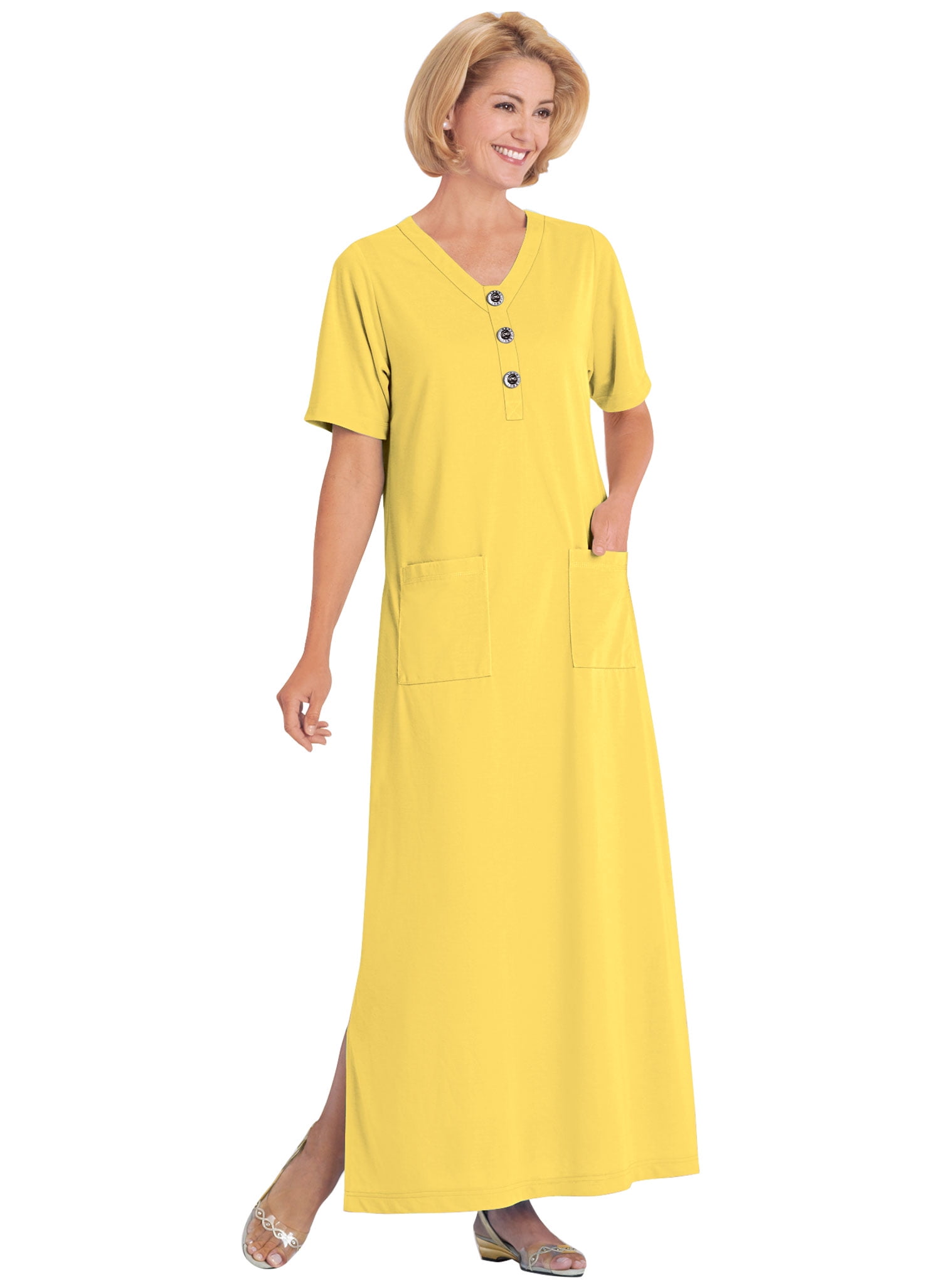 AmeriMark Womens Caftan Loungwear House Dress Long Nightgown V Neck