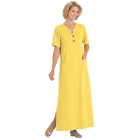 

AmeriMark Womens Caftan Loungwear House Dress Long Nightgown V Neck with Pockets Sunshine 3X