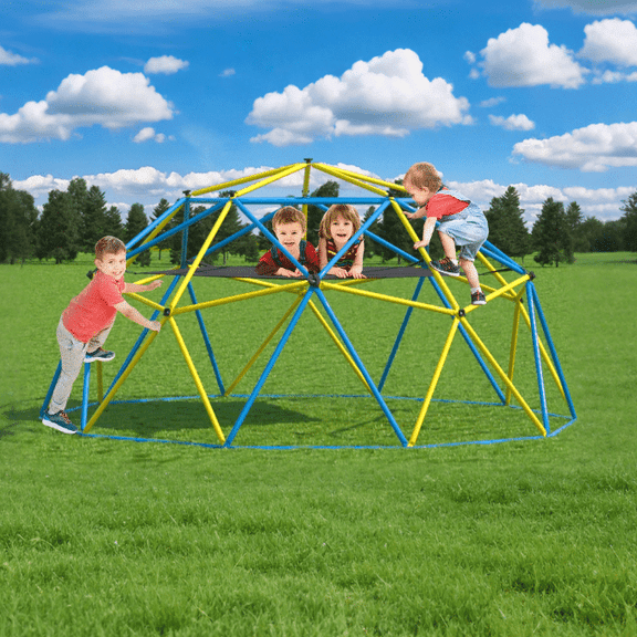 Richryce Climbing Dome for Kids, 10ft Outdoor/Indoor Play Gym with Swing & Hammock, Anti-Rust Metal Jungle Gym for Ages 3-8, Backyard Geometric Climber Toy Set, Ideal Gift