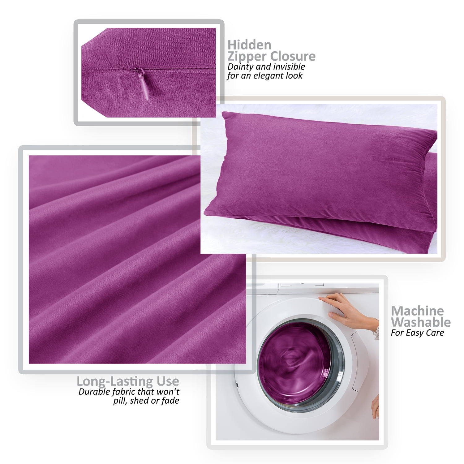 Clara Clark Plush Solid Decorative Microfiber Square Throw Pillow Cover with Throw Pillow Insert for Couch, Orchid Purple, 28"x28"", 4 Piece Decorative Soft Throw Pillow Set