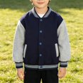 thumbnail image 2 of Toddler Boys Girls Varsity Jacket Stand Collar Bomber Coat Baseball Sweatshirt Colorblock Drop Shoulder Outerwear Pockets, 2 of 9