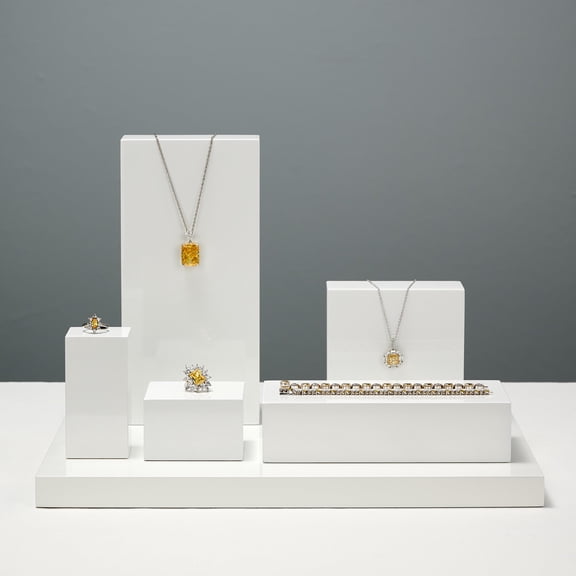 Oirlv White Jewelry Counter Stand - Earring Organizer Holder Stand & Wood Squares Stand Organizer for Necklace Sales Display