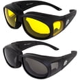 thumbnail image 1 of 2 Pairs Birdz Swallow Foam Padded Motorcycle Riding Glasses Black Frame Smoke/Yellow Lens, 1 of 7