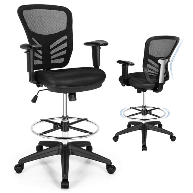Patiojoy Chaise de Bureau Ergonomique avec Repose-Pieds Rétractable Dossier Haut Inclinable Chaise de Direction avec Appuie-Tête Réglable Noir