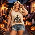 thumbnail image 6 of IYYVV Womens Fall Halloween Crew Neck Shirt Holiday Funny Pumpkin Ghost Graphic Tee Casual Short Sleeve Autumn Top Brown 4XL, 6 of 6