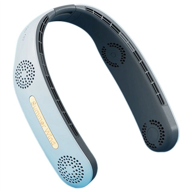 Ventilador de cuello portátil, potente, recargable personal, sin aspas, collar de refrigeración (gris y blanco)