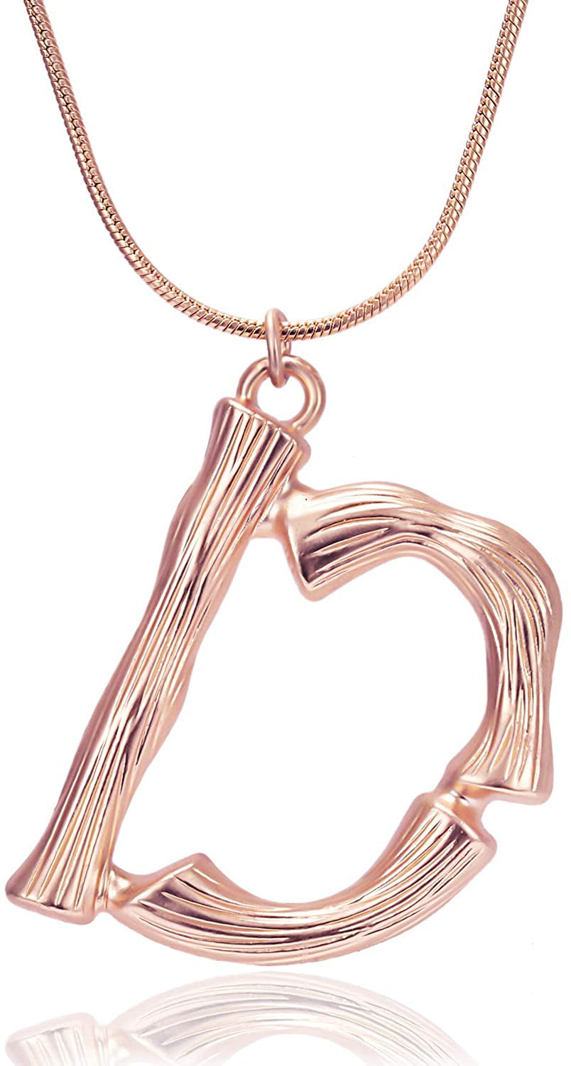 Big Large Initial Necklace Stainless Steel Rose Gold Letter Chain Script  Name Pendant for Girl Womens Gift (H)