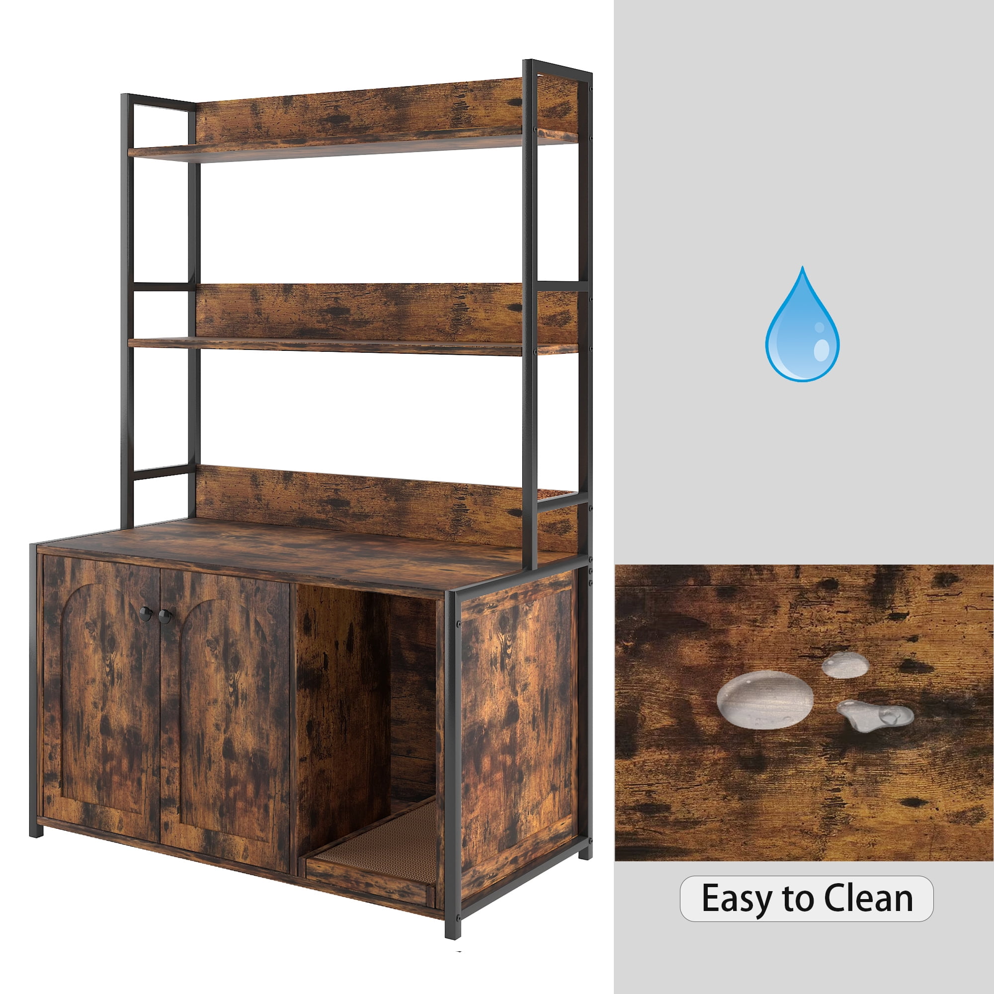 Pefilos 52" Large Wood Cat Litter Box Enclosure, Hidden Cat House Washroom Furniture with Shelf Storage Rack, Scratch Pad, Brown Pefilos 52" Large Wood Cat Litter Box Enclosure, Hidden Cat House Washroom Furniture with Shelf Storage Rack, Scratch Pad, Brown