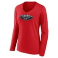 thumbnail image 2 of Women's Red New Orleans Pelicans Primary Logo Long Sleeve V-Neck T-Shirt, 2 of 3