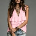 thumbnail image 5 of CYMMPU Women's Deep V Tiered Multi Ruffle Sleeveless Linen Tank Top, Flowy Loose Fit Boho Vacation Camisole Pink L, 5 of 6
