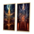 thumbnail image 3 of Designart "City of Light Final Destination II" Abstract Landscape Framed Wall Art Set Of 2 - Modern Gold Frame Gallery Set For Office Decor, 3 of 6