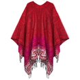 thumbnail image 2 of Women's Fashionable Retro Style Vintage Pattern Tassel Poncho Shawl Cape (Series1-pink), 2 of 2