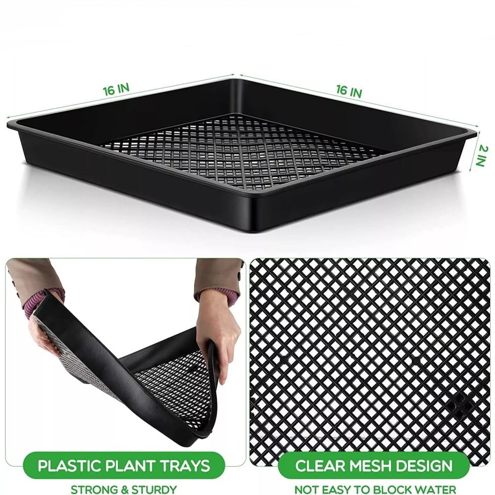 COSTYLE 5 Pack Seed Starter Trays Garden Plastic Growing Trays with Drain Holes Seedling Propagation Tray, 16.5 inch, Black